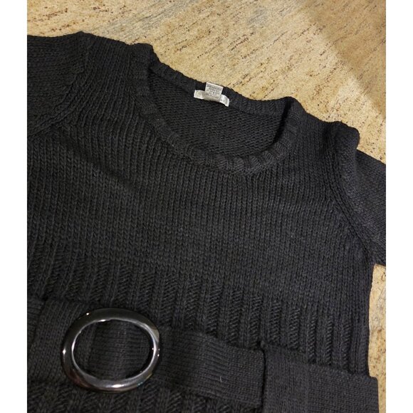 W D NY Women's Size M  Black Belted Sweater Wool Blend Cute Goth Retro 80's Look - Picture 8 of 14